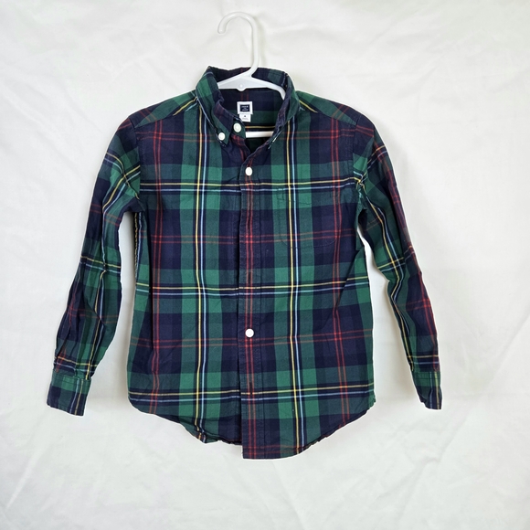 Janie & Jack Boys Green Blue Plaid Poplin Collared Long Sleeve Holiday Shirt 4 - Picture 1 of 9